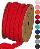 Halbach Seidenbänder recycelte Baumwollkordel, Breite: 10 mm/Länge 4 Meter, Nachhaltiges Baumwollgarn für Makramee, Naturkordel zum Basteln, Farbe: rot