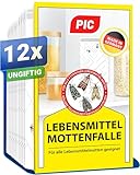 PIC Lebensmittelmotten Falle - 12 Lebensmittelmottenfallen - Mottenfalle mit Pheromon für ideale Wirkung - Mottenfalle Lebensmittel - Effektive Klebefallen zur Befallsermittlung von Lebensmittelmotten