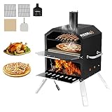 PIZZELLO Pizzello Outdoor-Pizzaofen, 40,6 cm, groß, holzbefeuert, 2-lagig, Pizzastein, Pizzaschieber, Grillrost, Ofenabdeckung, Outdoor-Pizza-Maker für Camping, Hinterhof, BBQ, Pizzello Grande 16