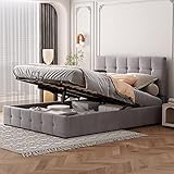 Gegtuon Polsterbett Bett 140x200, Doppelbett mit Kopfteil, Stauraumbett Jugendbett mit Hydraulisch Stauraum Underbett, Funktionsbett Gästebett Bettgestell Lattenrost, ohne Matratze, Samt (Grau)