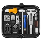 【Upgrade 2025】Eventronic Uhrenwerkzeug Set, Uhr Batteriewechsel Werkzeug Uhren Reparatur, Uhrmacherwerkzeug set mit Uhrenoffner öffner, Schraubendreh, Federstegwerkzeug, Schwarze Nylontasche