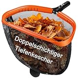 KGC Pool Kescher, Professionelles Poolkescher aus Metall, Doppelschichtiger Tiefenkescher mit Aluminiumrahmen, Feinmaschig für Tiefes Netz zum Reinigen von Schwimmbadblättern, Insekten, Schlamm