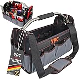 YPC Carrier Werkzeugkorb XL – Tragbare Werkzeugtasche mit stabilem Boden, Wasserfest, Reißfest, Faltbar, Schultergurt mit Polster & Metall-Handgriff, Grau-Schwarz, 40,5x30x19,5cm – 20 kg Tragkraft