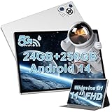 Tablet 11 zoll tablet android 14 tablet mit tastatur 24 GB RAM + 256GB ROM (1TB TF) 8000 mAh tablets 5G WiFi/Octa Core 2.0Ghz/Widevine L1/Face ID/Bluetooth 5.0/5MP+13MP/tablet mit hülle - Silbrig
