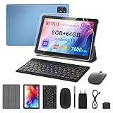 Tablet 10 Zoll mit Tastatur: Android 15 7000mAh Octa-Core 8GB+64GB 1TB TF Tablet PC - WiFi 6 2.4G/5G Bluetooth 5.0 1280 * 800 FHD Dual Kamera mit Maus, Typ C, Adapter, Hülle, OTG-Adapter, Stift