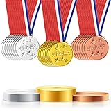 WUGU Medaillen für Kinder, 30 Stück Gewinner Goldmedaillen mit Halsbänder, Plastik Medaillen Kinder Gold, Silber und Bronze Medaille für Schule, Sportstag oder Mini-Olympiade Kinder Geburtstagsparty.