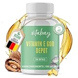 Vitabay Hochdosiertes Vitamin E 600 IE Depot - 200 VEGAN Softgel Vitamin E Kapseln hochdosiert mit Tocopherol und Tocotrienol - Natürliches Vitamine Vit E - Vitamins Softgels Kapsel mit Tocotrienole