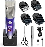 Apiker Haarschneidemaschine Profi, Haarschneider Herren mit ultrascharfen Keramikklinge, 4 Kammaufsätze, Haartrimmer Herren mit LED-Anzeige, Langhaarschneider USB Aufladbar, Schnurlos Trimmer