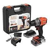 BLACK+DECKER Akku-Bohrschrauber, 18 V, max. Drehmoment 45 Nm, 2 x 2,0-Ah-Akkus, 1A-Ladegerät & Kitbox, BCD382D2XK-QW