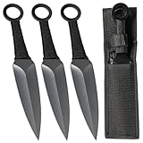 KOSxBO® 3 Expendables Wurfmesser Kunai 22,6 cm - Throwing Knife - schnelles Werfen Messer schwarz Edelstahl - Trainingsmesser - Gürtelmesser - Wurfnadeln Set inklusive Etui