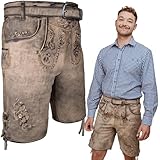 HOFGLANZ® Trachten Lederhose Herren Kurz [GRAU ANTIK] - Hochwertige Trachtenhose für Herren [INKL. TRACHTENGÜRTEL] - Traditionelle Echtlederhose für Oktoberfest Bequem & Robust (Größen 46-58)
