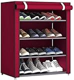 Home Schuhschrank Schuhregal 4 Etagen Schuhregal mit Deckel 12 Paar Schuhaufbewahrung Schuhbox (Weinrot)