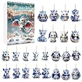 2024 Drache, Baby Drache Weihnachten, Baby Born Adventskalender 20 4 Tag Weihnachten Countdown Kalender mit 2D Flach Acryl Baby Drachen Anhänger für Kinder Erwachsene