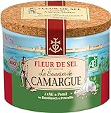 Le Saunier de Camargue Fleur De-Sel Knoblauch Petersilie in 125 g Dose, Premium Meersalz aus Süd-Frankreich, Ideal als Finishing von Speisen