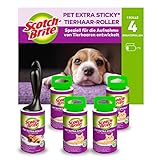 Scotch-Brite Pet Extra Sticky* Tierhaar-Roller, 48 Blatt + 4 Scotch-Brite Pet Extra Sticky* Tierhaar-Ersatzrollen, 48 Blatt, 5 Rollen – 240 Blatt pro Packung