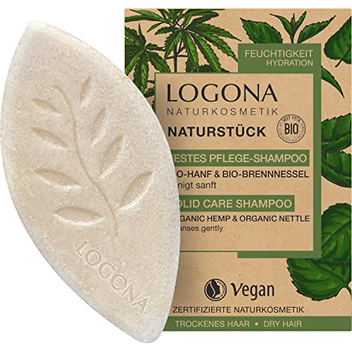 LOGONA Naturkosmetik Festes Haarshampoo für natürlich gesundes Haar, Shampoo Bar mit veganer Formel aus Bio Hanf und Bio Brennnessel, Wie Haarseife, 1 x 60 g