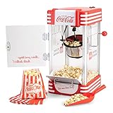 Salco Coca-Cola Popcornmaschine – Popcorn Maker im Retro-Design in Rot (50er Jahre), Kino-Style, Edelstahlkessel mit Antihaft-Beschichtung, integriertes Rührsystem, Beleuchtung & Kabelaufwicklung