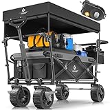 KESSER® Bollerwagen faltbar GT9000 Handwagen mit Dach | Transportwagen max. belastbar bis 150kg mit Hartgummi-Räder & Feststellbremsen (Vorne & Hinten) | Inkl. Schloss, Abdeckung, Wetter & Sichtschutz