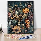 TISHIRON Vintage DIY Malen nach Zahlen für Erwachsene, Vintage Floral mit Wildblumen und Hummeln Malen nach Zahlen Kits mit Pinseln und Pigment, Kunsthandwerk, 40x50 CM, (Rahmenlos)