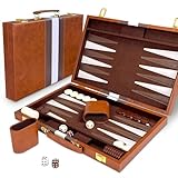 Lohofrnny Backgammon Set, 2 Spieler Klassisches Backgammon-Set, Brettspiel Tragbares Reise Strategie Backgammon Spiel Set (15 Zoll, Braun)