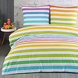 Buymax Bettwäsche 155x220 Baumwolle 4-Teilig Bettgarnituren mit Bettbezüge und Kissenbezüge 80x80 Renforce Streifen-Muster Regenbogenfarben Bettwäsche-Set, Bunt Regenbogen