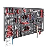 Arebos Werkzeugwand 3-teilige Lochwand Werkstatt | 17-teiliges Hakenset & Halterungen | 117,6 x 59,5 x 2 cm | Werkzeuglochwand aus Metall für Werkstatteinrichtung inkl. Montagematerial | Rot