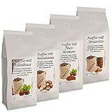 4 x 500g leckere, nussige Aromakaffee Sorten - Kaffee mit Haselnuss, Macadamia, Nuss-Krokant, Amaretto (Gemahlen)