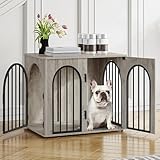 Hzuaneri Hundekäfig Möbel, 68cm Hundebox für Zuhause, 3 Türen, Bogentür, Moderne Hundebox Indoor für Hunde, Beistelltisch, Hundekäfig Hochbelastbar, 49 x 68 x 56 cm, Hell Elfenbein DFC85505B