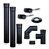 Ofenrohr-Set für Pelletöfen, emaillierter Stahl, schwarz, Durchmesser 80 mm, für Rauchabgasherd