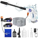 Akku Hochdruckreiniger 21V,Tragbar Druckreinigerpistole mit 2 Akku 1500mAh und Schnellladegerät, 25Bar Mobile Hochdruck Wasserpistole Bürstenlosen, 6-In-1 Düse,5 Meter Schlauch, Auto/Gartenreinigung