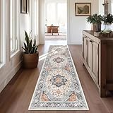 vivorug Maschinenwaschbarer Läufer, 60 x 200 cm, Eingangsbereich, Flur, Läufer, Vintage-inspirierter Teppich, Orange/Marineblau