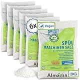AlmaWin Öko Geschirrspülsalz 6x2kg, Kalkschutz für alle Spülmaschinen, Regeneriersalz, vegan