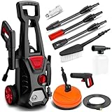 Lehmann Hochdruckreiniger Jukon, 1600 W, max. 200 Bar Druck, 480 l/h Fördermenge, mit Zubehörsatz - Pistole, Lanzen, Schaumlanze, Flächenreiniger, Felgendüse, Druckreinigerr für Garten und Auto