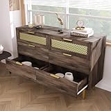 FAYICIC Sideboard-Schrank Kommode mit 6 Schubladen, 120 x 40 x 76 cm, Dunkelbraun, Metallgriffe Kommode
