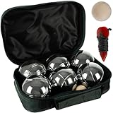KRUZZEL Boule Set mit 6 gravierten Kugeln & Zubehör - Petanque Spiel mit Holzkugel, Maßband & Tragetasche - Outdoor-Aktivitäten Gravierte Motiven Hülle 23440