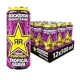 Rockstar Energy Drink Punched Tropical Guava - Koffeinhaltiges Erfrischungsgetränk für den Energie Kick, EINWEG (12x 500ml)