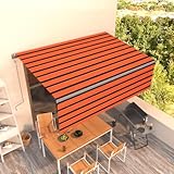 Markise Automatisch Einziehbar mit Volant, Sonnenmarkise Kassettenmarkise Balkonmarkise Sonnenschutz Markise Geeignet für Geschäfte Restaurants Balkone Cafés 4x3m Orange und Braun