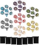 TIDEVAN Polyedrische Würfel Set,7 x 7(49 Stück) Polyedrische Würfel,Würfel Set mit 7 Schwarze Kordelzugbeutel Polyedrischer Spielwürfel für DND MPG MTG Dungeons und Dragons D20 D12 D10 D8 D6 und D4