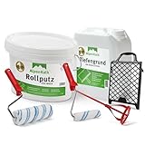 AlpenKalk® Allergiefreundlicher Rollputz innen grob - STARTER-SET - Hohe Deckkraft, Verarbeitungsfertig, Einfach - Roll- und Streichputz innen - 1,0mm Körnung