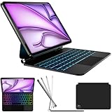 Nuflaz Tastaturhülle für iPad Air 11 Zoll (M2 2024/M3 2025), Air 5/4 & Pro 11 (1.-4. Gen), QWERTZ Deutsch, Magic Keyboard mit Trackpad & Magnetischem Design, Schwarz Grau, X7