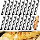 ADERTOS 20 Stück Cannoli Form Edelstahl Cannoli Röhrchen Klein Schaumrollenformen Croissant Rolls Backform Hörnchen Backformen Schaumrollen Silber Schillerlockenform mit Reinigungsbürst für Sahnehorn