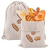 Ezydka 2 Stück Brotbeutel Leinen Set, 31 x 38 cm Brotbeutel, Wiederverwendbar Brotsack, Brotsack mit Kordelzug, Atmungsaktiver Brottasche für Brot, Baguette, Selbstgemachtes Brot