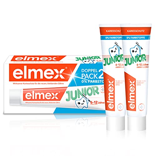 elmex Zahnpasta Junior, Doppelpack (2 x 75 ml) - Zahncreme für Kinder von 6-12 Jahren mit mildem Geschmack