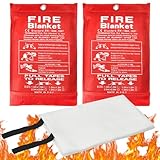 UOCAI 2 Stück Löschdecke Küche Feuerlöschdecke Brandschutzdecke DIN EN-1869:1997 Branddecke Glasfasertücher Feuerdecke für Fettbrände Wohnwagen Camping Grill Auto Schule Kamin Büro Schweißen