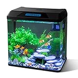 Nobleza Glas - 30L Mini Aquarium Komplettset, Nano Aquarium Stabiles Einsteigerbecken mit LED-Beleuchtung und Eingebautem Filtersystem, Fisch, Schwarz