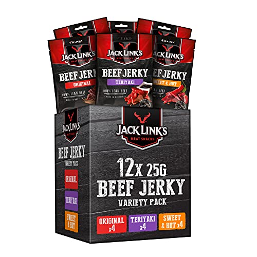 Jack Link's Beef Jerky Mixed Case 25g - 12er Pack (12 x 25 g) - Proteinreiches Trockenfleisch vom Rind - Getrocknetes High Protein Dörrfleisch - in 3 Varianten