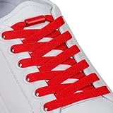 ELANOX 8 mm breite elastische Schnürsenkel I 4 Stück für 2 Paar Schuhe, mit Metallkapseln, Schuhbänder ohne Binden Schnellverschluss, Gummi-Schnürsenkel, für Erwachsene & Kinder (rot)