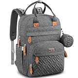 BabbleRoo Baby Wickeltasche/Rucksack, Wickelrucksack lässige Wickeltaschen, Multifunktional Große Kapazität Babytasche Reiserucksack mit Wickelauflage & Schnullerhalter (dunkelgrau)