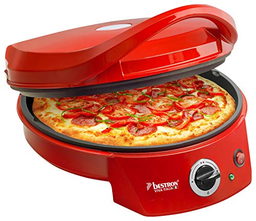 Bestron APZ400 elektrischer Pizzaofen, Pizza Maker bis 230°C, mit Ober-/Unterhitze, für selbstgemachte oder Tiefkühl-Pizza, Flammkuchen, Quiche oder Wraps bis Ø 27cm, 1.8 Watt, Farbe: Rot
