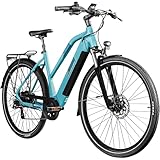 ZÜNDAPP Ebike Damen 28 Zoll Trekkingfahrrad | E Bike 24 Gänge 155-170 cm Elektro Fahrrad | E-Bike Elektrofahrrad mit hydraulischen Scheibenbremsen | Z810 (türkisblau, 50 cm)